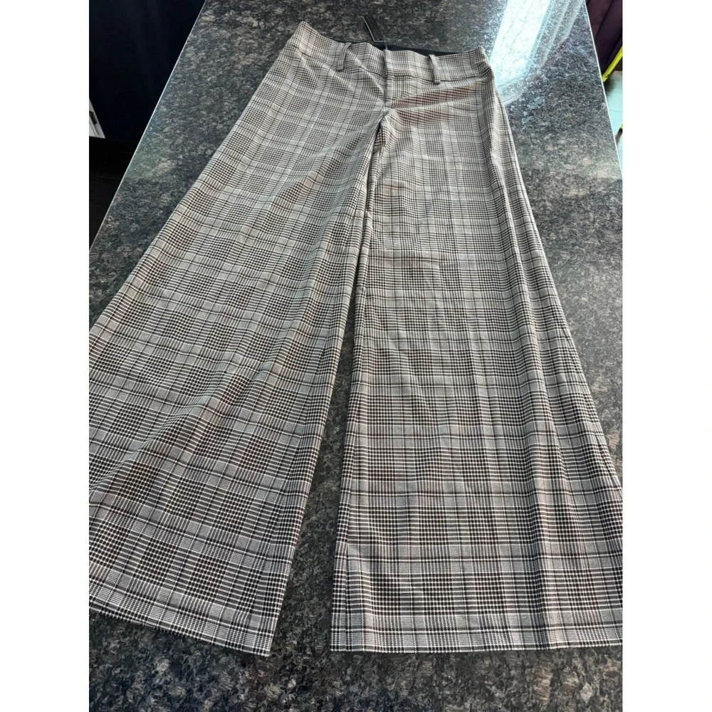 Alice‎ + Olivia Black Off-White Dark Chocolate Plaid Wide Leg Pants trousers 10